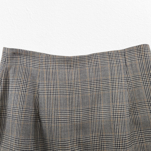 Halston Gray Tan Glen Check Wool Plaid Tailored Straight A-Line Skirt Size 10 - Picture 3 of 9